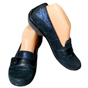 Dansko Olena Metallic Midnight Blue Leather Slip On Loafers Sz 38 or 7.5-8 #46E